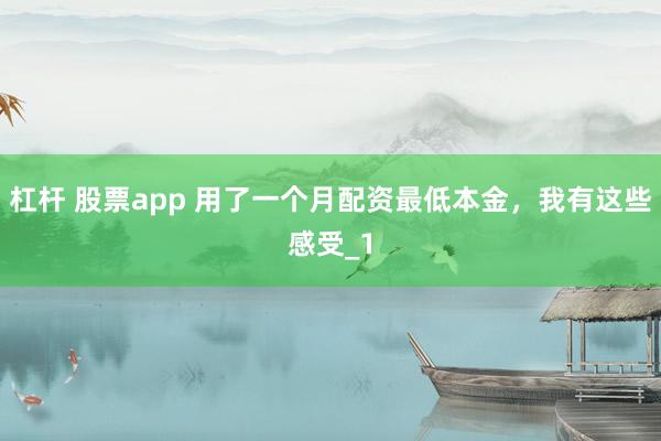 杠杆 股票app 用了一个月配资最低本金，我有这些感受_1